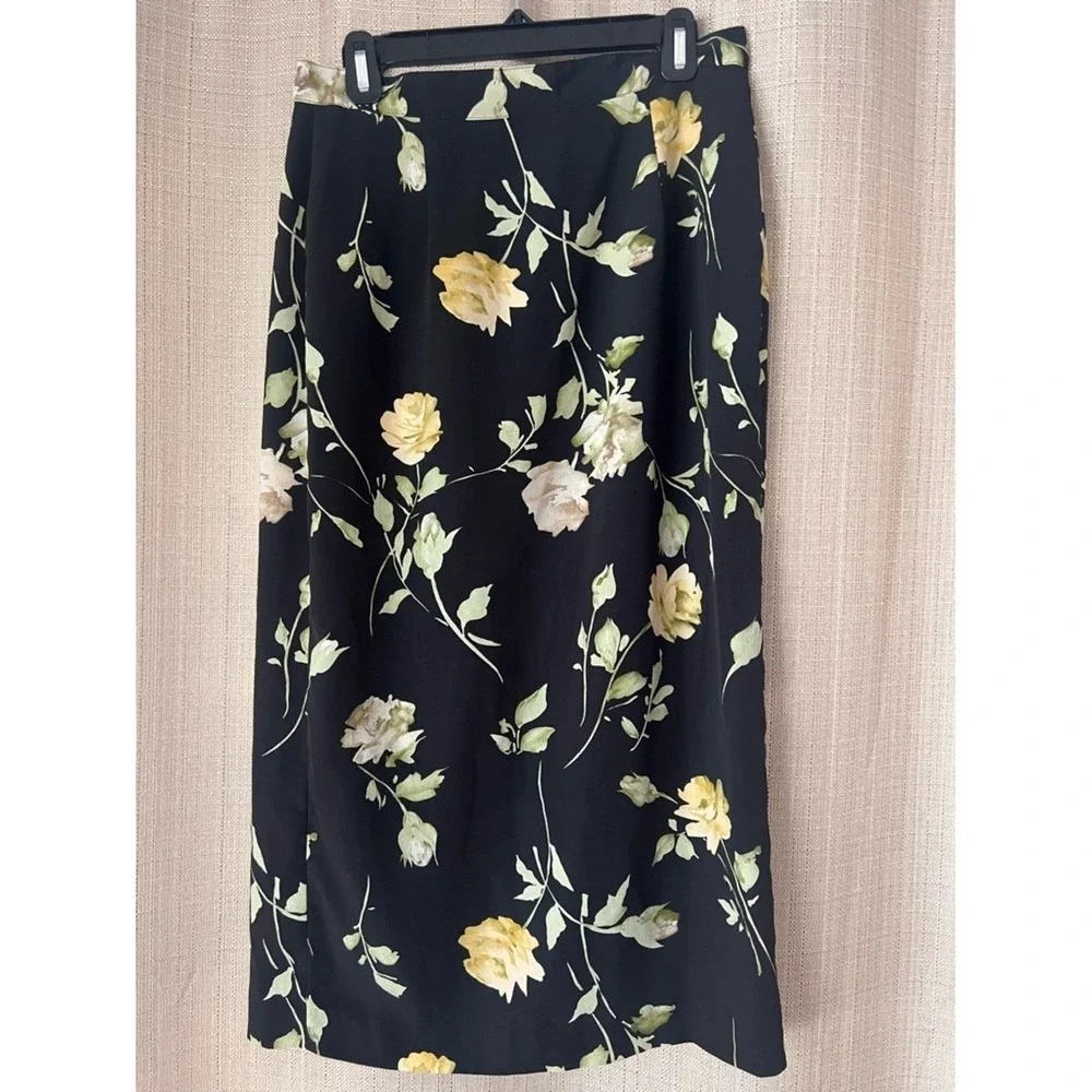Vintage Cottagecore Savion Romantic Floral Midi Skirt Size 12 Dark‎ Academia